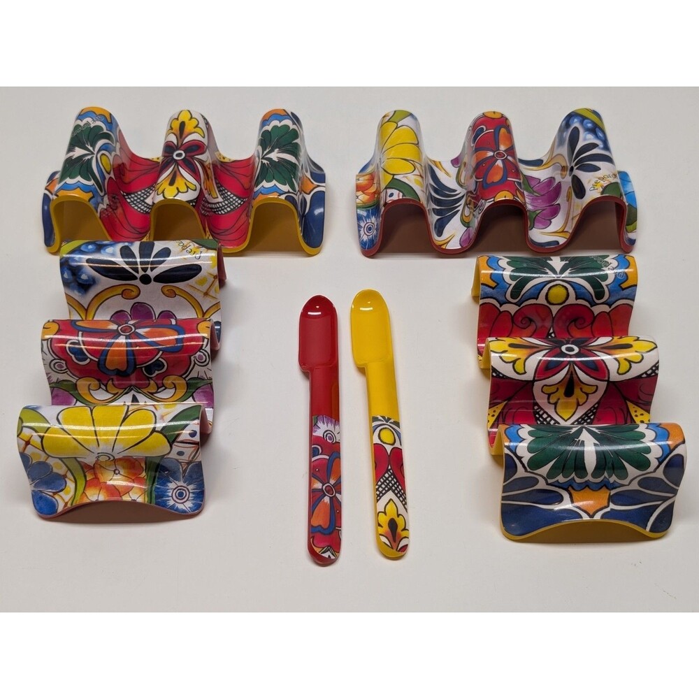 Prepara Multiple Taco Holder Stand Melamine Red Colorful SET OF 6 Talavera Style